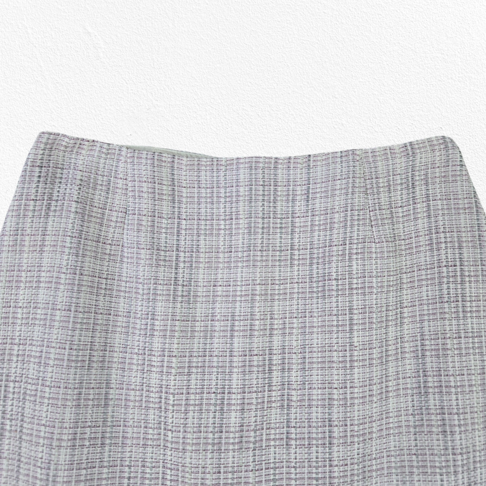 WHBM Purple White Tweed Fray Fringe Pencil Straight Knee Length Skirt Size 8 - Picture 3 of 10